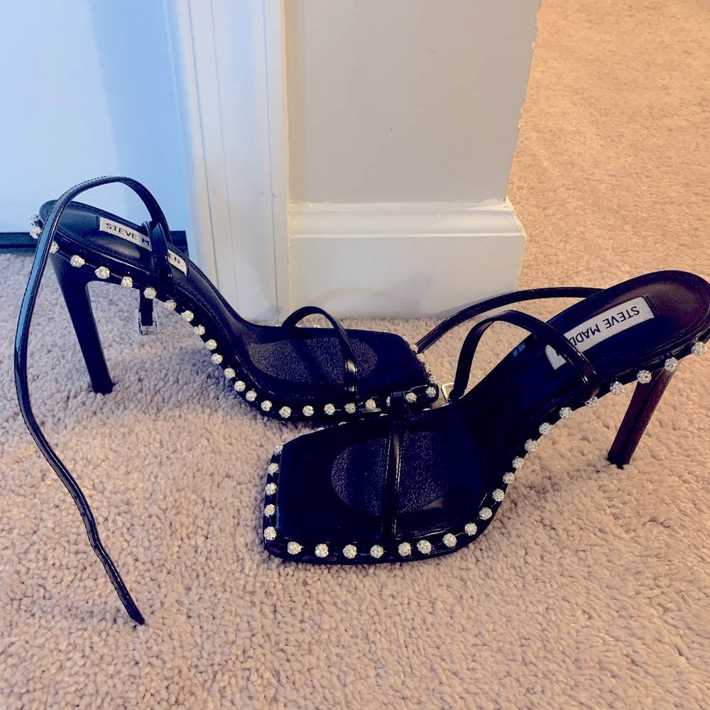 Steve Madden Heeled Strappy Sandals Studded with Cubic Zirconia